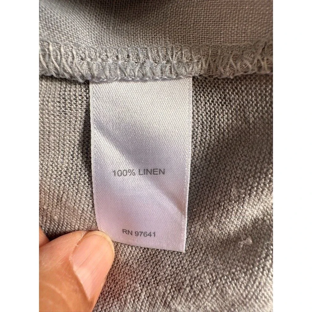 J. Jill Love Linen Sz LARGE PETITE Gray Pintucked Tunic Top 3/4 Sleeve Coastal